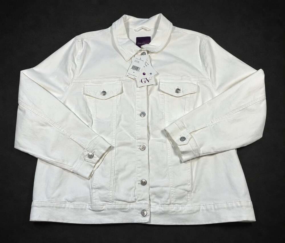 Gloria Vanderbilt Amanda White Denim Trucker Jacket Size 2X